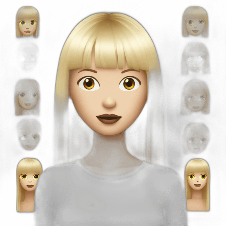 a blond girl with kate moss type of fringe straight fringe emoji