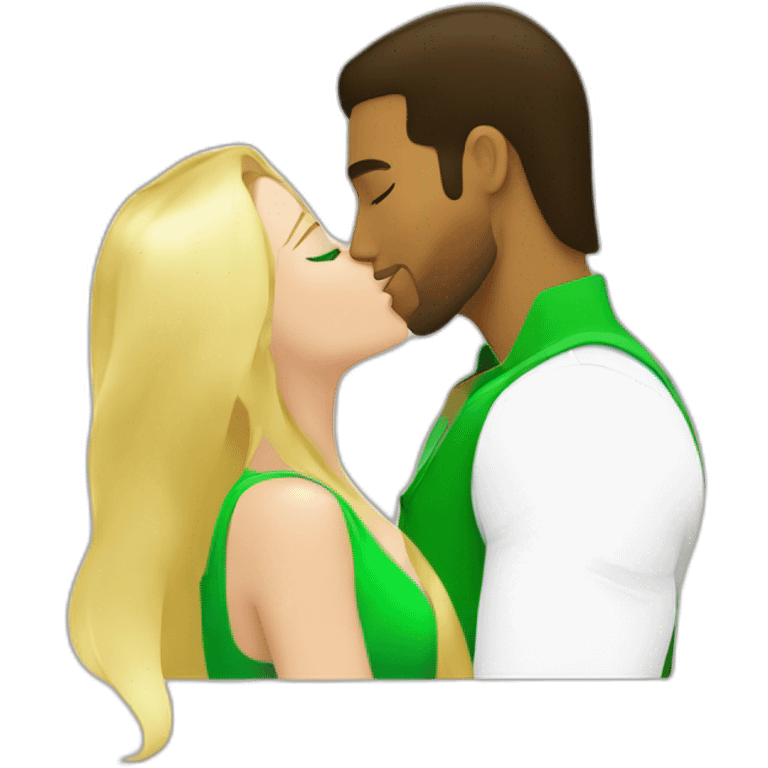 Romeo santos kissing blond woman, with green eyes and very long hair emoji