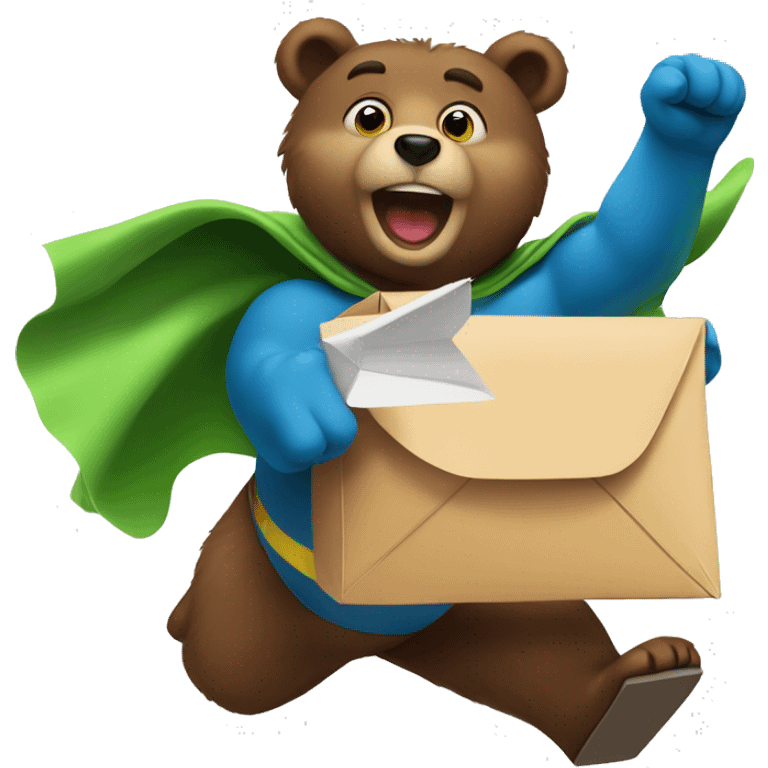 superhero bear flying and holding a mailbox emoji