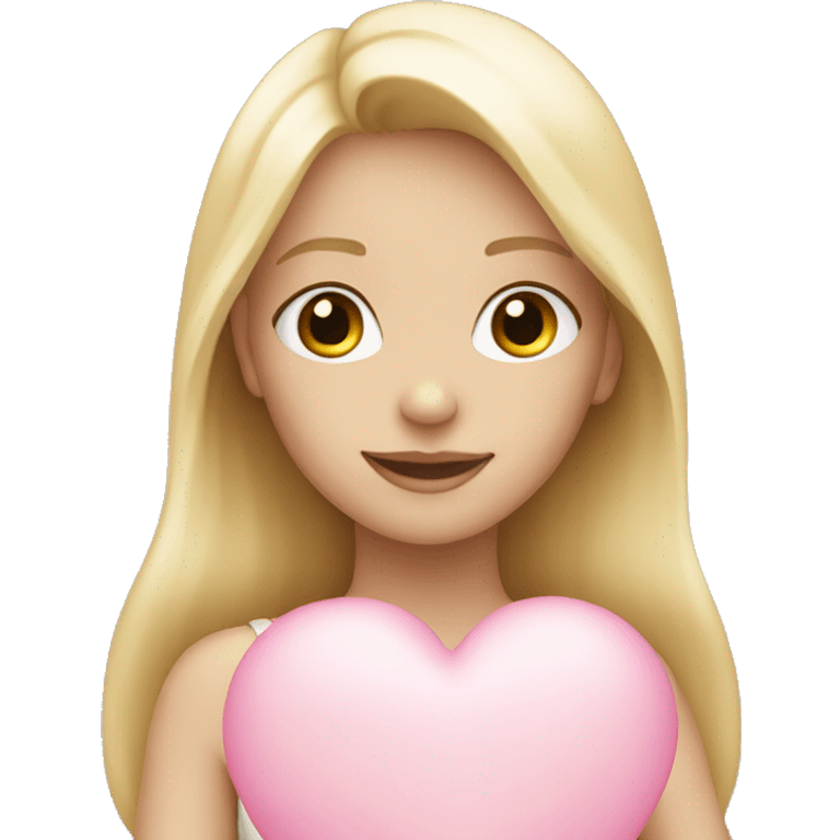 blonde girl holding light pink heart emoji