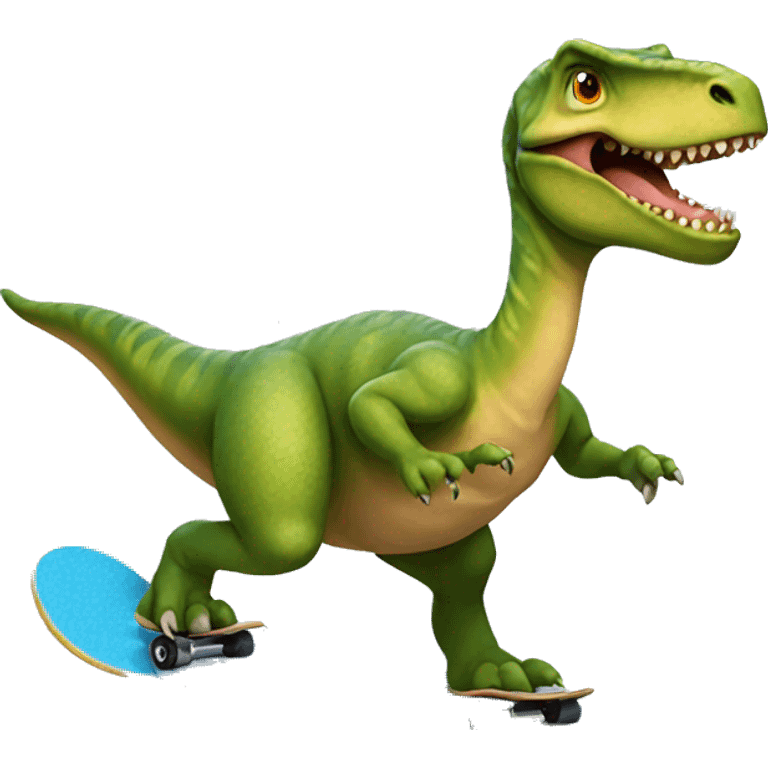 Dinosaur riding a skateboard emoji