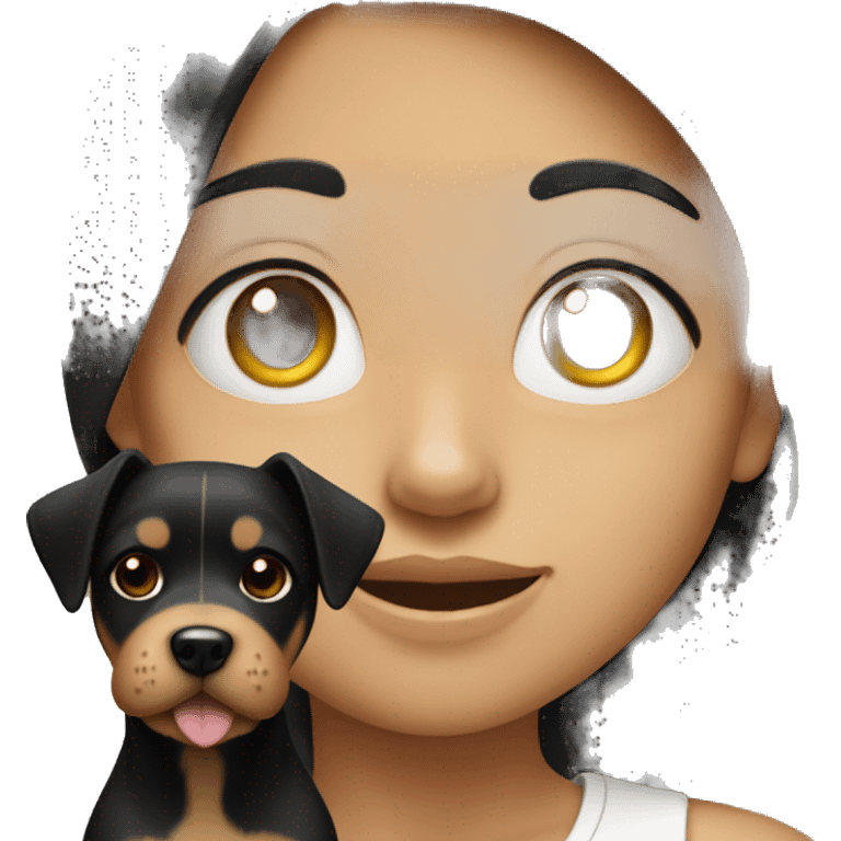 A girl with black hair holding a Toterrier dog. emoji