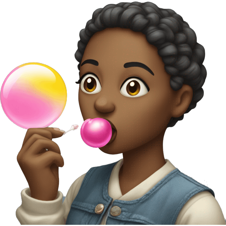 Woman blowing a bubble gum emoji