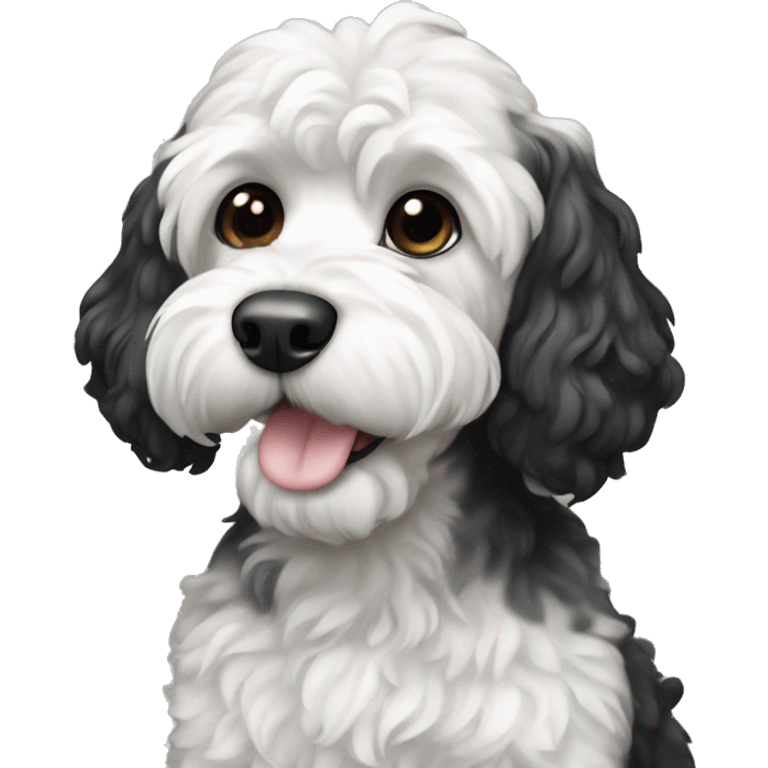 Dog black cockapoo with white chest emoji