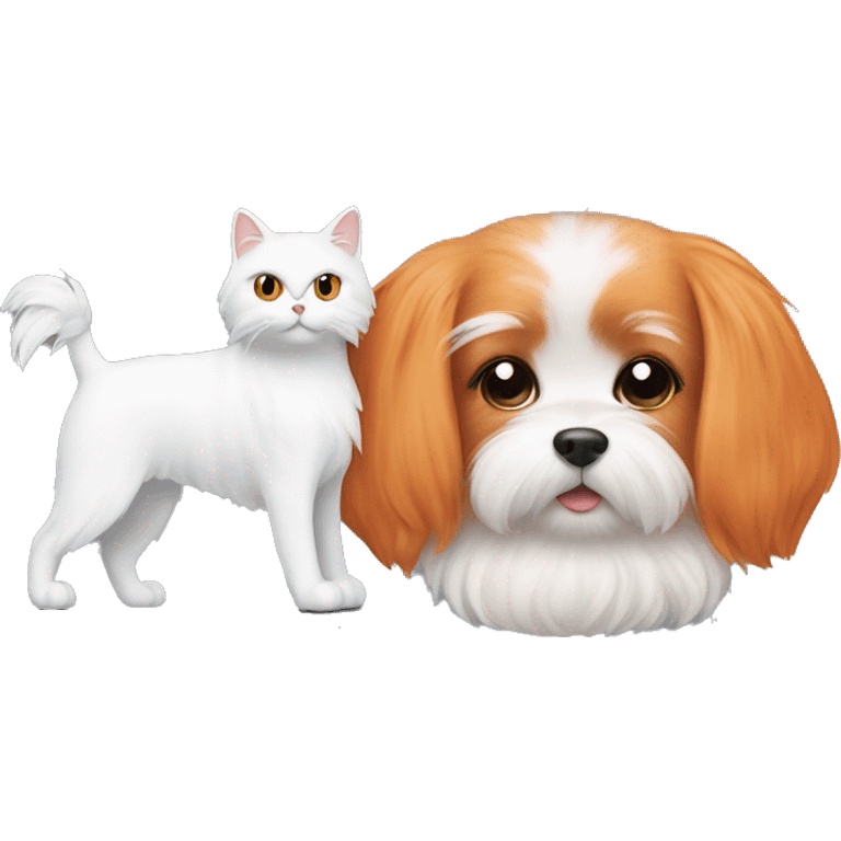 White Maltese next to orange cat emoji