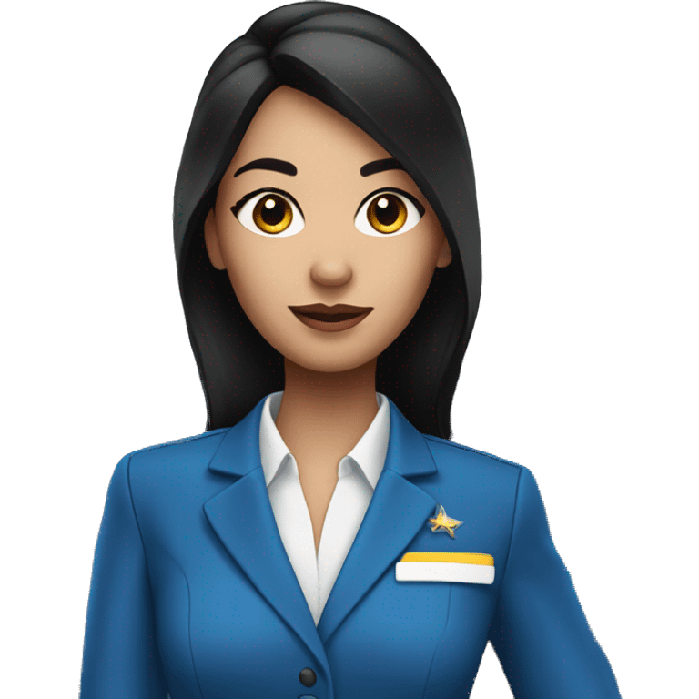 Flight attendant with long black hair, white skin and a blue uniform emoji