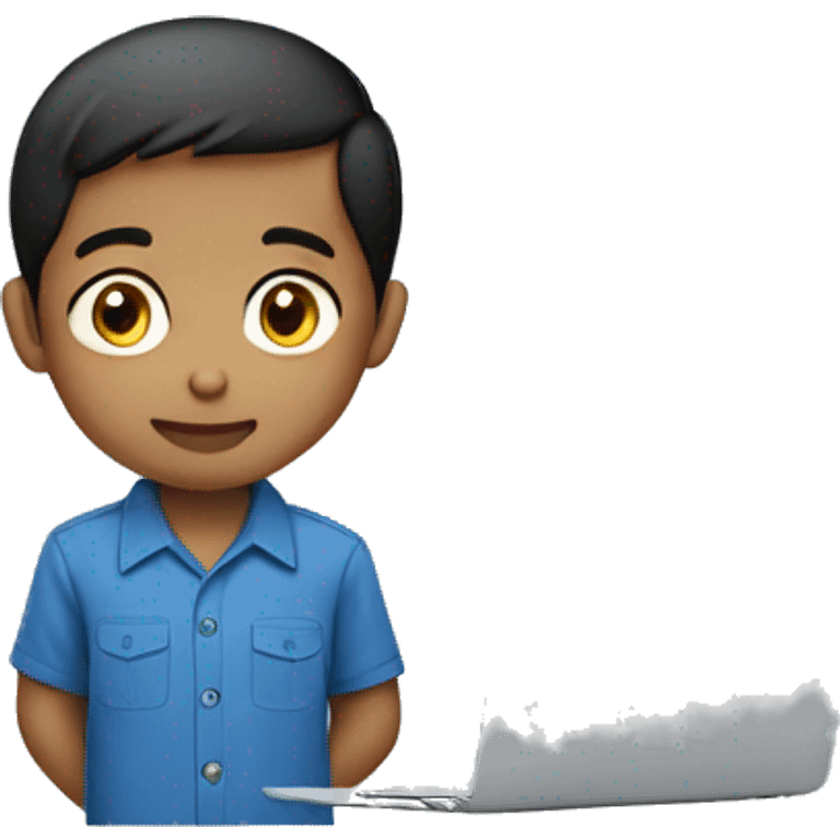 indonesian boy wearing a blue workshirt working on macbook emoji