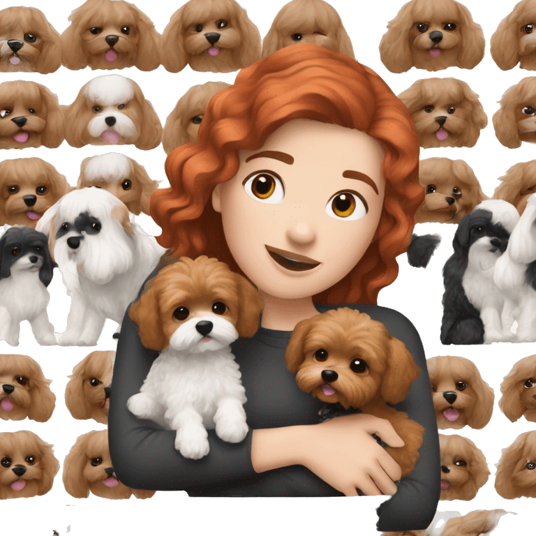 red-haired-girl-hugging-her-black-and-white-Maltipoo-dogs emoji