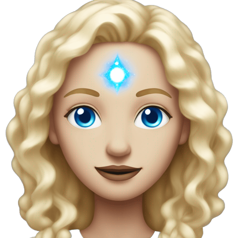 magical diva with thin pink andromedan face long blonde hair and blue eyes glowing third eye emoji