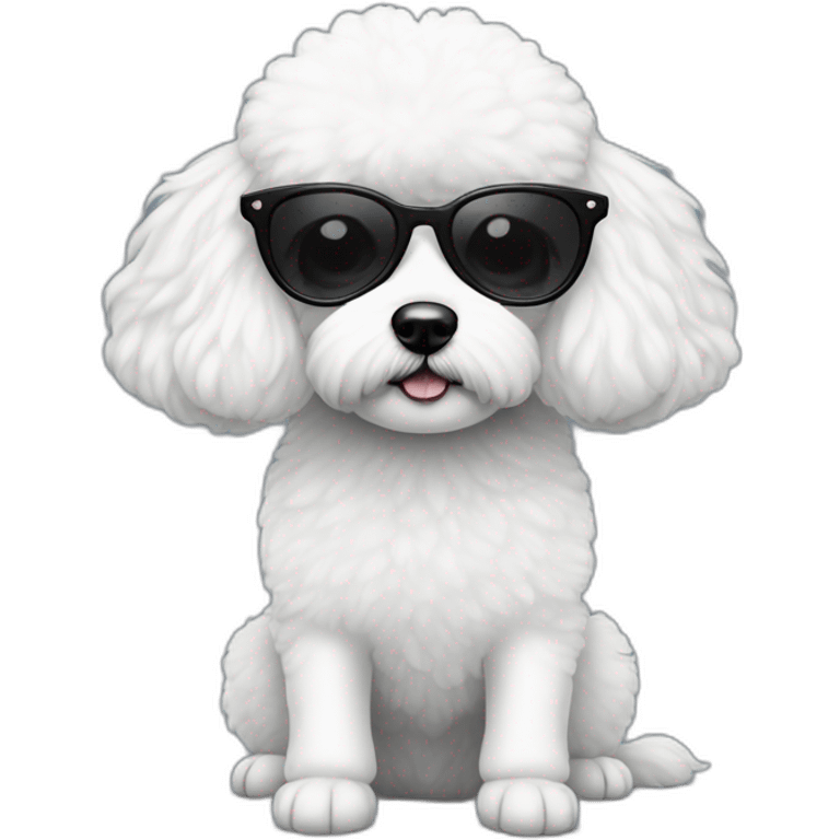 mujer gafas piel blanca pelo negro largo con perro bichon blanco emoji