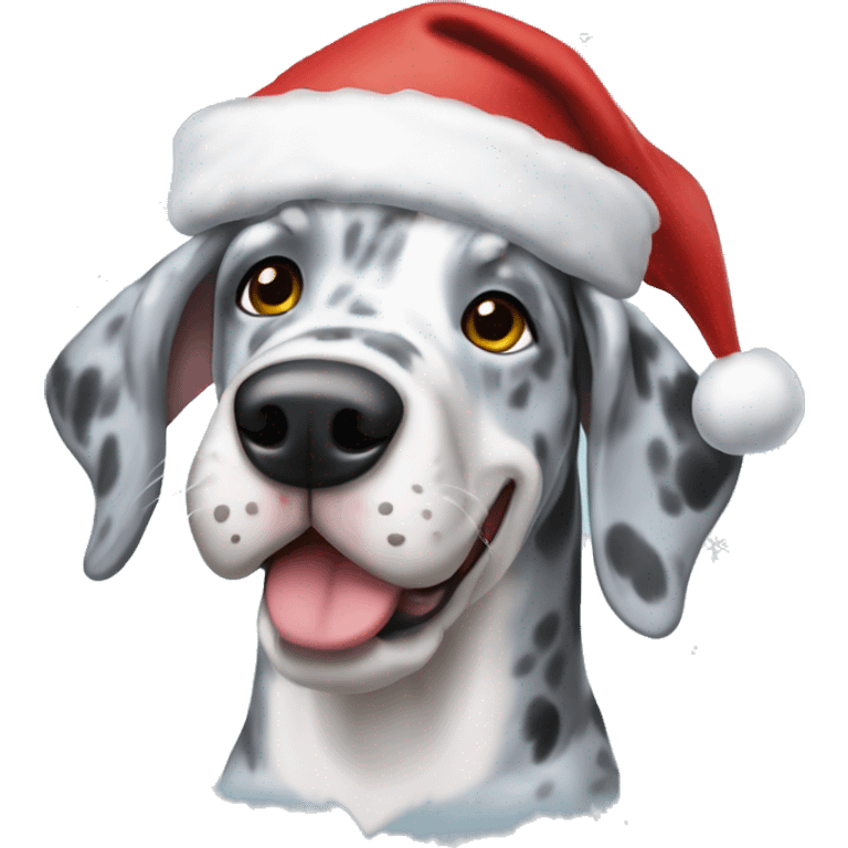 Blue Merle Great dane wearing Santa hat emoji