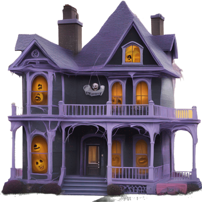 Barbie’s and Batman’s 6 story tall very haunted dream house with complete wrap-around porch and ghosts,guests, and spider webs everywhere and some broken windows and boards  emoji