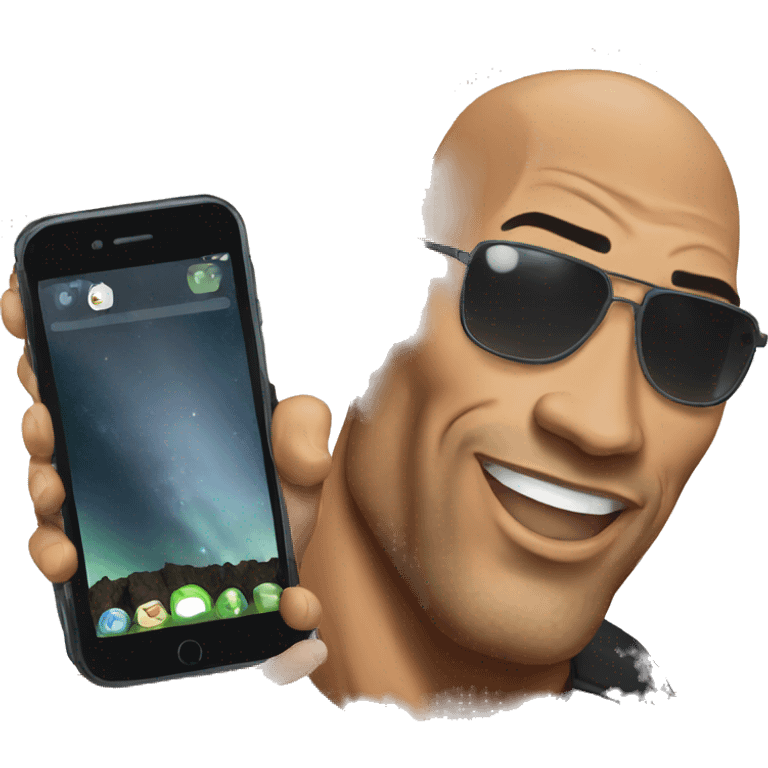 the rock with mobile phone emoji