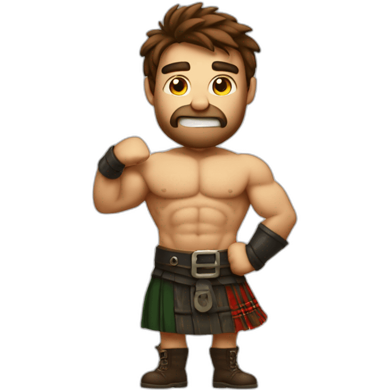 monty fire wearing a kilt flexing bicep brown hair emoji