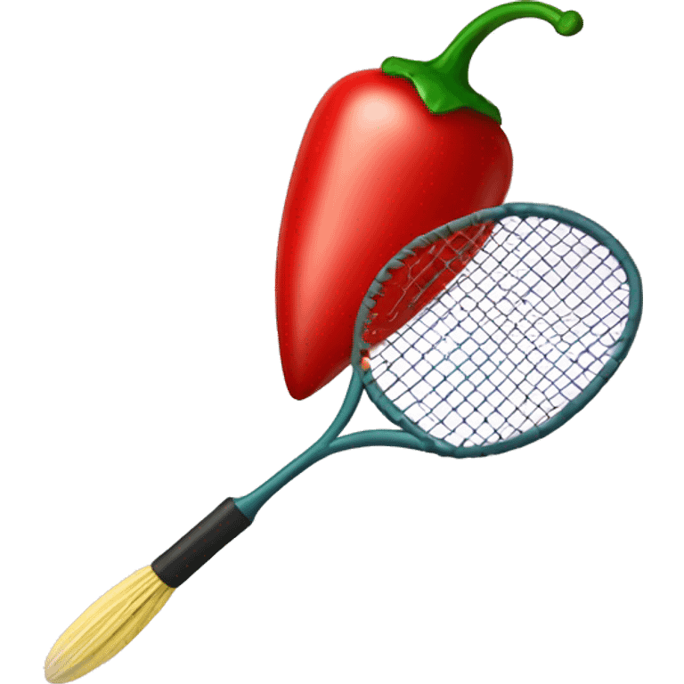 Badminton racquet hitting a chili pepper through a heart cupid emoji