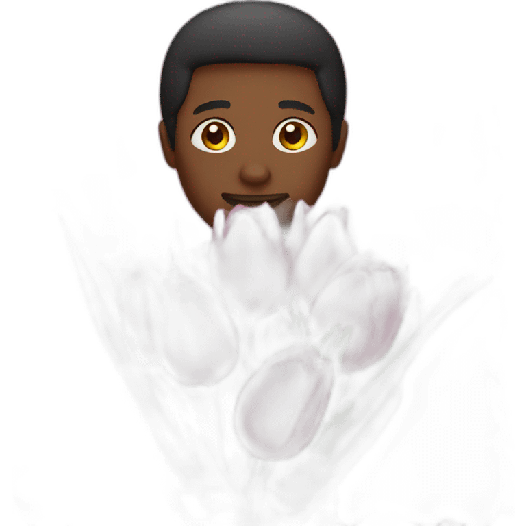 Black man holding Bouquet of pink tulips which are hiding him  emoji