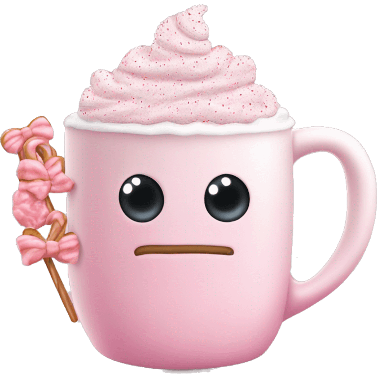 very light pink hot cocoa mug with a lot of whip cream in it and pink sprinkles and mini bows no face on mug emoji