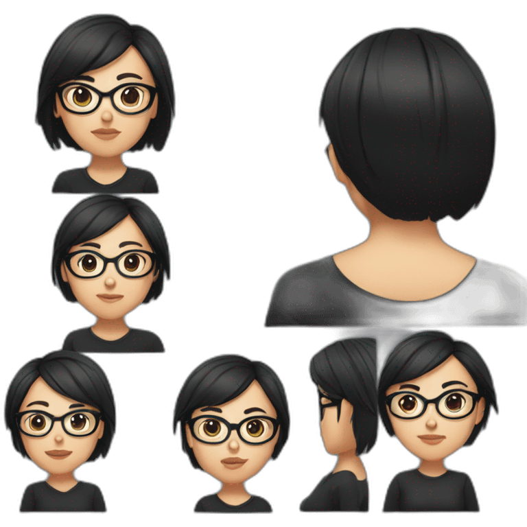 Chubby girl with short and black hair and optical glasses in a black sweatshirt emoji