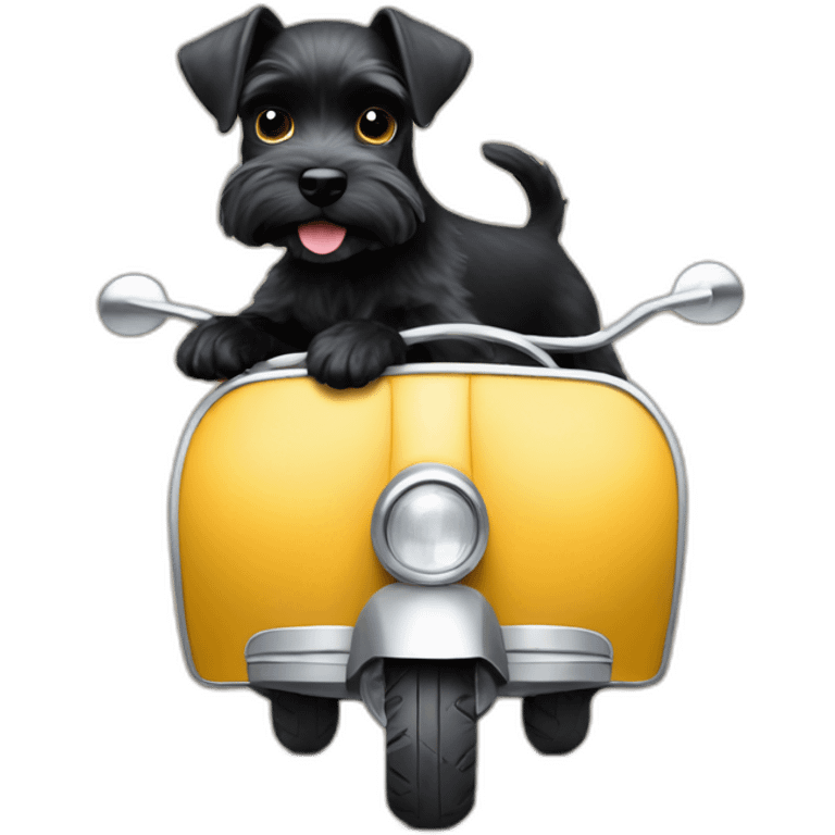 Miniature black Schnauzer driving a vespa emoji