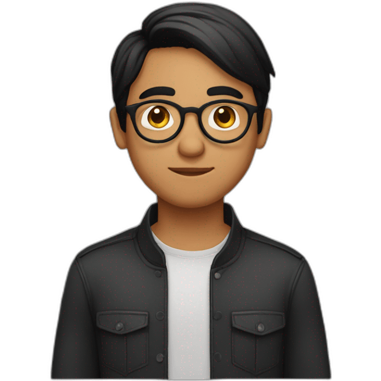 indian guy with round glasses with fair skin with straight hair with round fully circular glasses black eyes black hair emoji