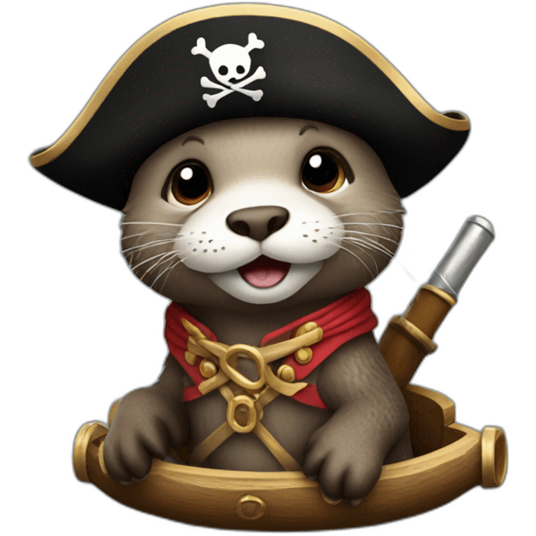 cute otter dressed as a pirate sitting on a cannon emoji