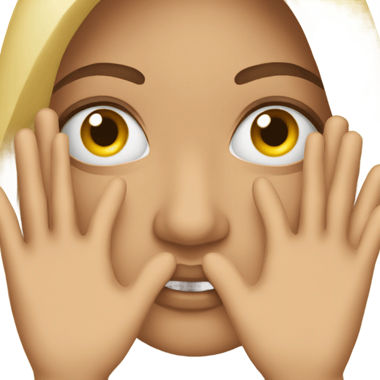 Woman peeking out from hands in front of eyes emoji