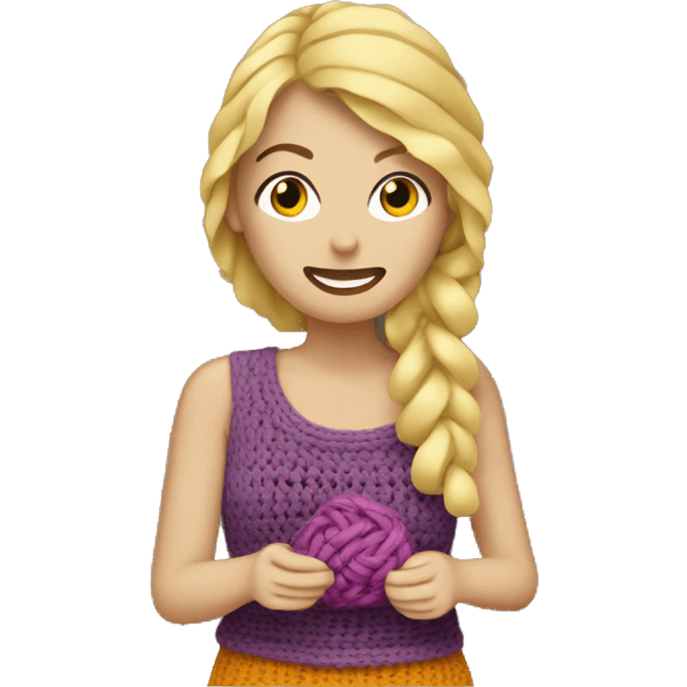 Blonde woman crocheting  emoji