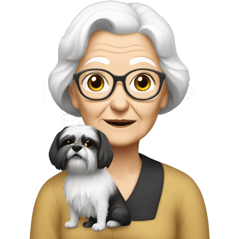 old lady with a BLACK And WHITE shitzu dog  emoji