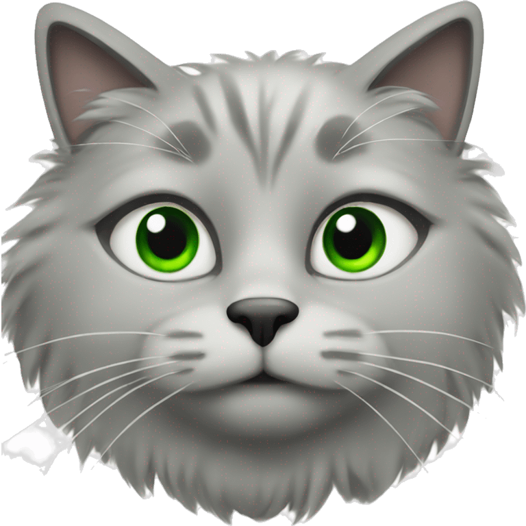 Fluffy gray cat with green eyes emoji