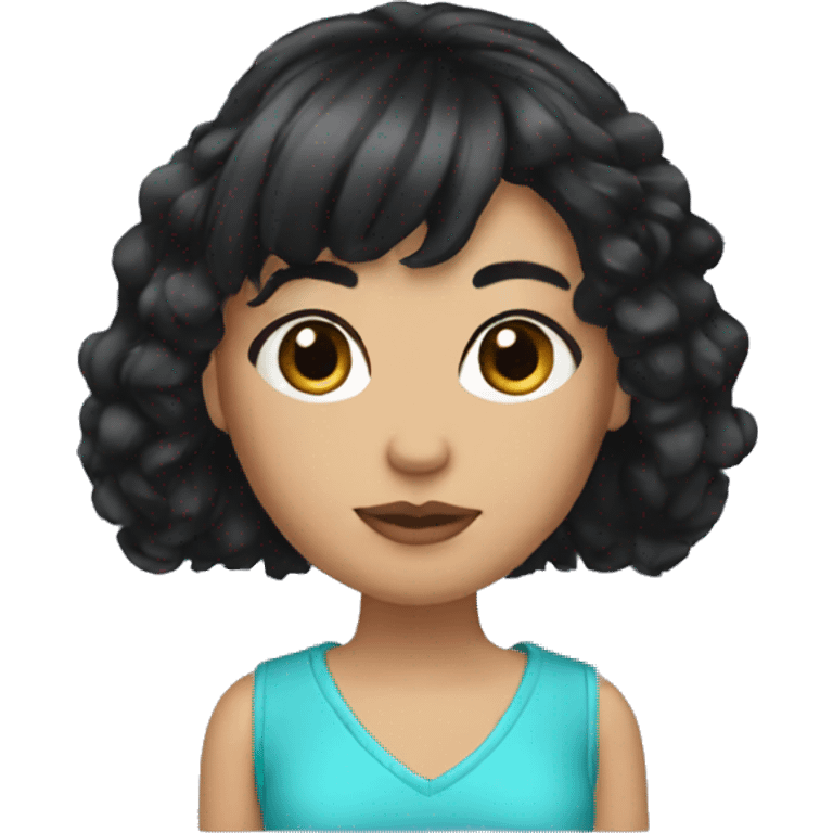 Create a emoji which has a fair girl Clear Skin  with big black hair with bangs and eyeliner.  emoji