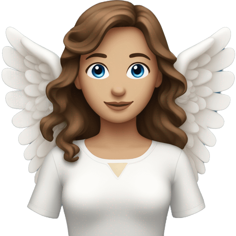 Beautiful brown-haired woman with blue eyes as an angel. emoji