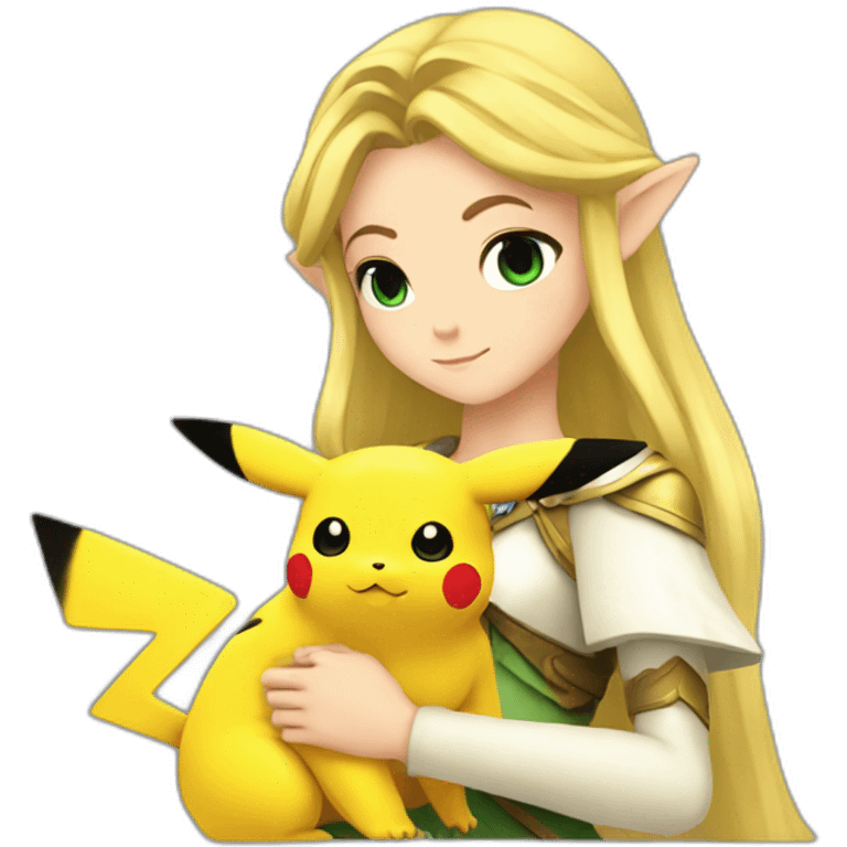 Princess Zelda cuddling a pikachu emoji