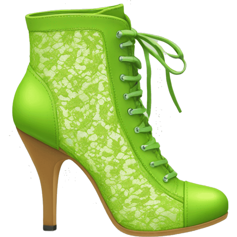 Realistic isolated pair of lace lime green high heel ankle bootie boots. emoji