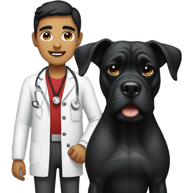 Young Mexican doctor with big black boxer dog  emoji