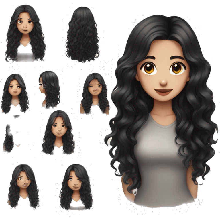 Beautiful girl,Black hair,wavy hair，long hair,Black eyes,Chinese emoji