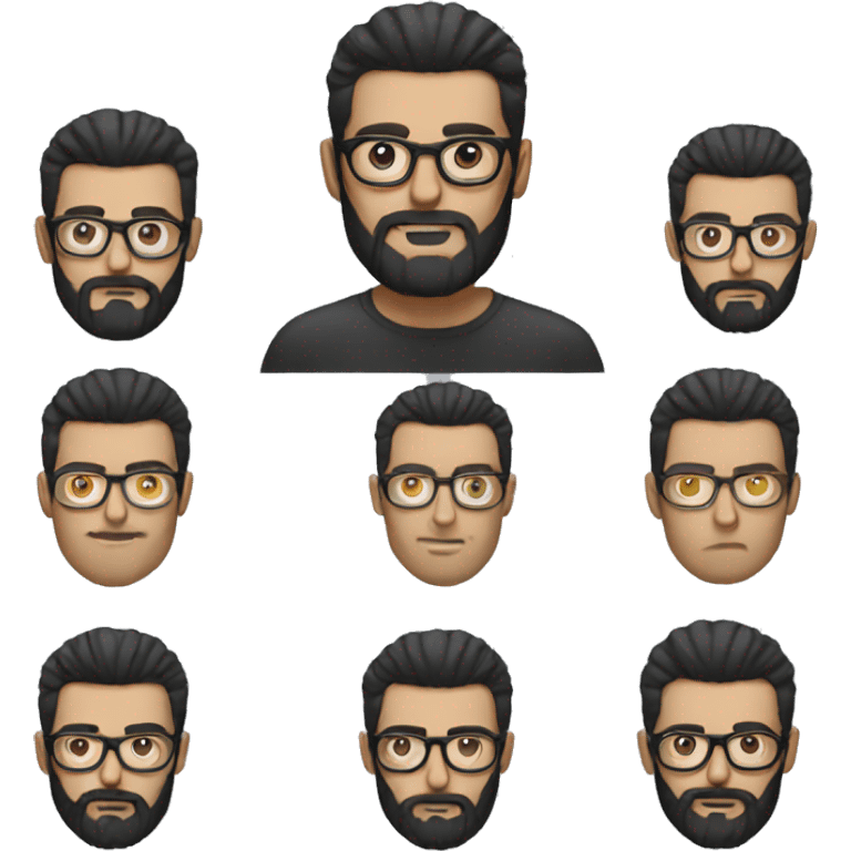 Man, very short black hair, long black beard, glasses emoji