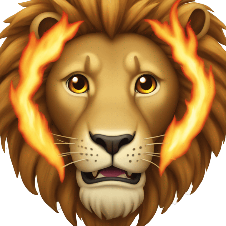 A lion with flaming eyes and a flaming mane emoji