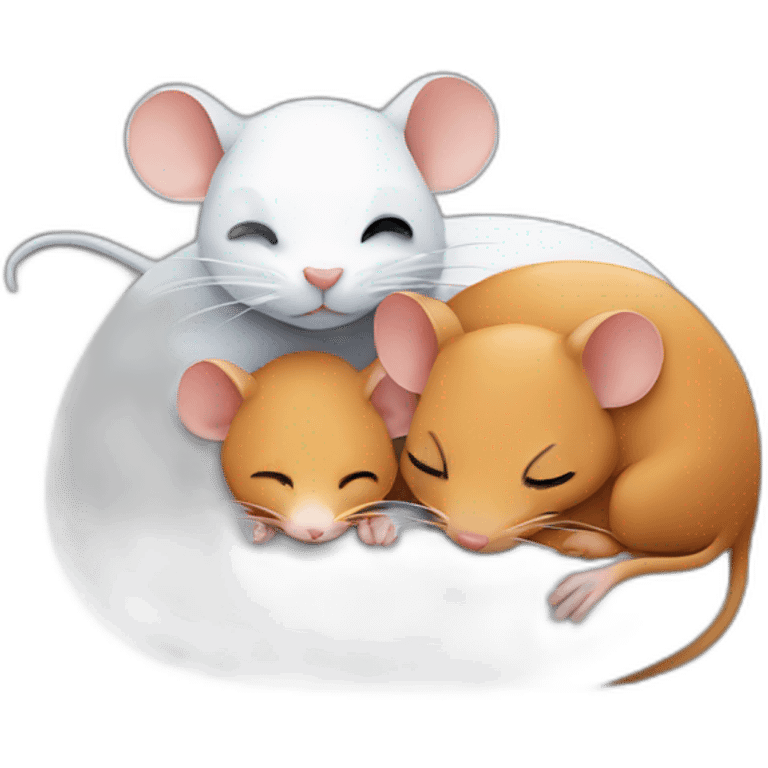 two ginger rats, two black rats and one white rat are sleeping together emoji