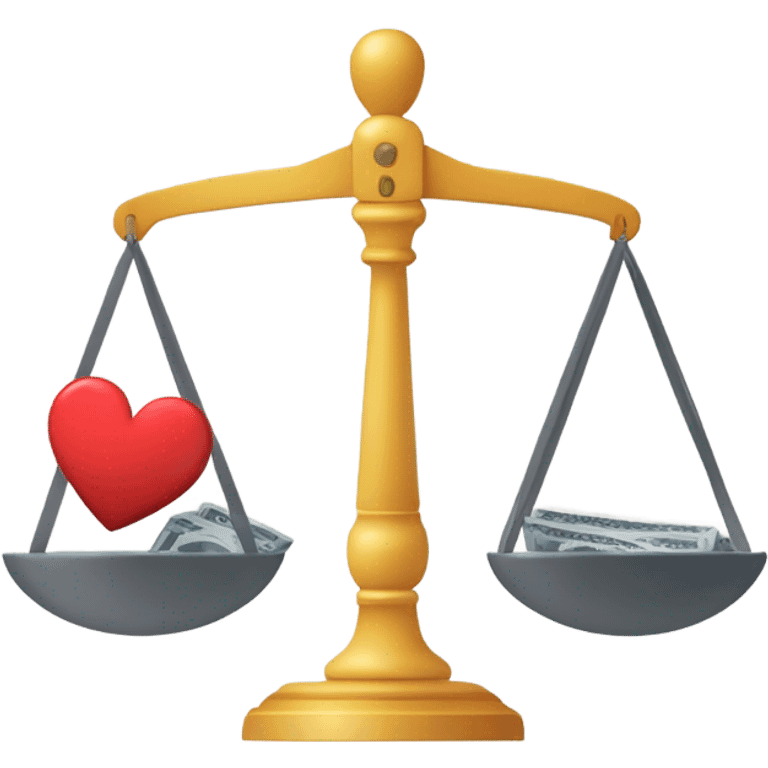 work life balance - A scale or balance icon with a briefcase or money on one side and a heart or a house on the other side. This visual represents the balance between work and personal life. emoji