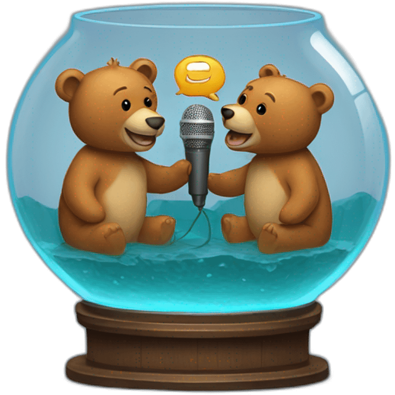 fishbowl with two bears talking microphone inside emoji