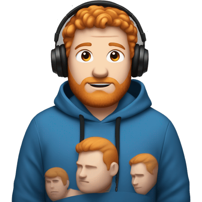 A vary fat ginger haired  guy with black headphones and a blue hoodie emoji