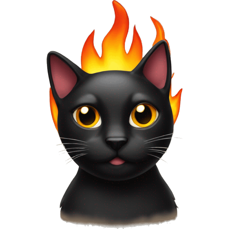 a black cat and a fire around it emoji