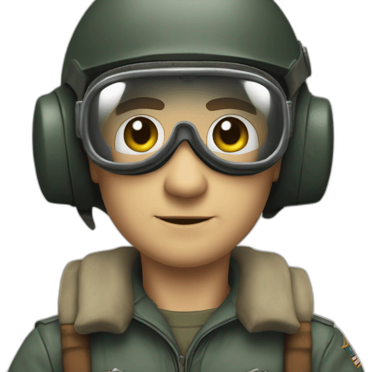 a Caucasian 1940's air force pilot, with a leather helmet and goggles, facing left but turning his head towards the front emoji