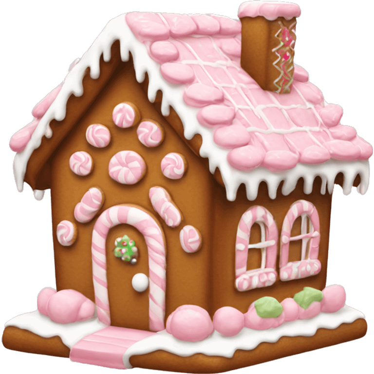 Gingerbread House with cute white and Baby pink decoration  emoji