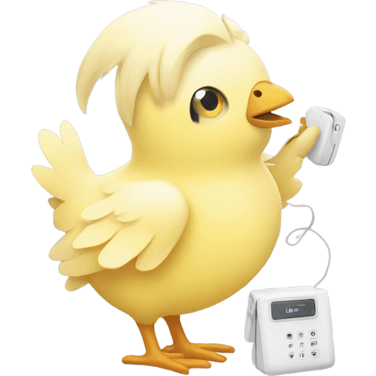 Pastel yellow chick holding a white phone emoji