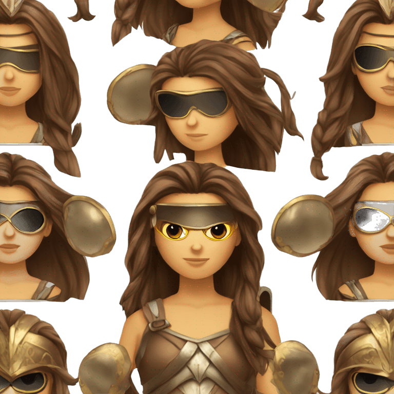 Girl gladiator head with long straight brown hair and sunglasses  emoji