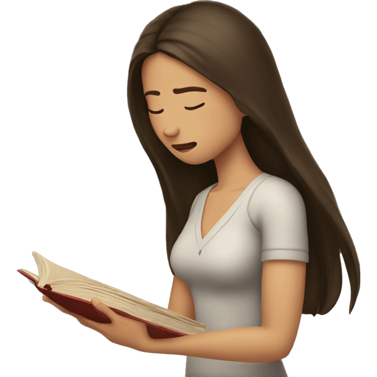 brunette long hair woman crying while holding and reading book emoji