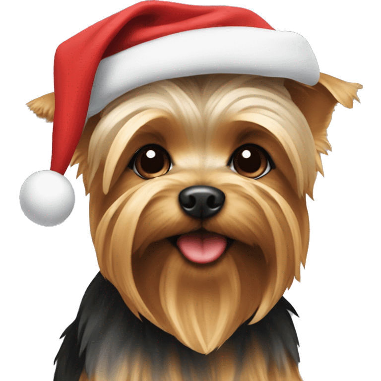 Yorkie with Santa hat and scarf emoji