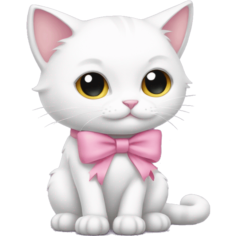 White cat sit He Haves i pink bow emoji