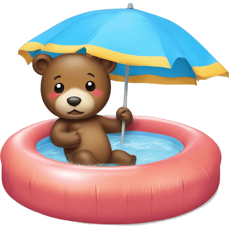 A little bear who take a summer hat swim in inflatable pool emoji